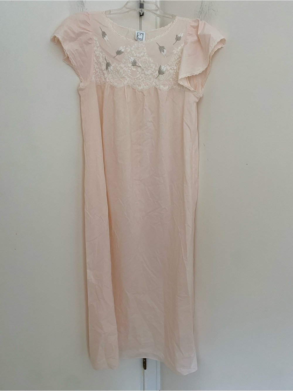 Vintage Eve Stillman Pink Lace Embroidered Maxi Nightgown Yoke Coquette Romantic